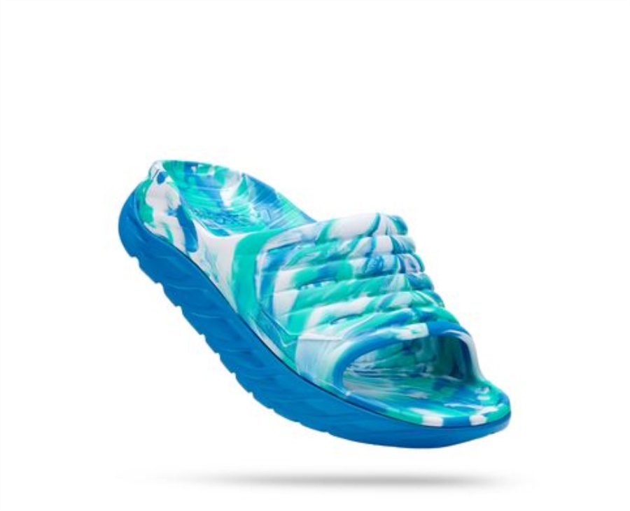 Ora Recovery Slide Swirl Hoka Atlantis Blue Coral