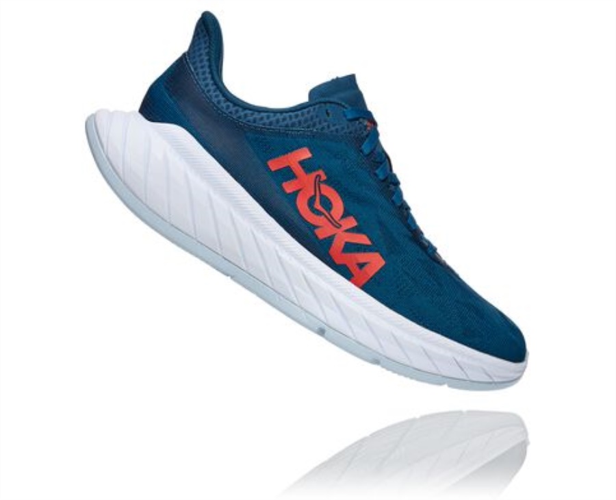 Carbon X 2 Hoka Moroccan Blue Hot Coral