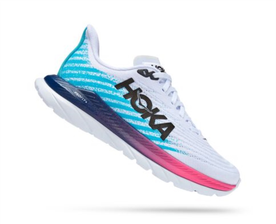 Hoka Mach 5 White Scuba Blue