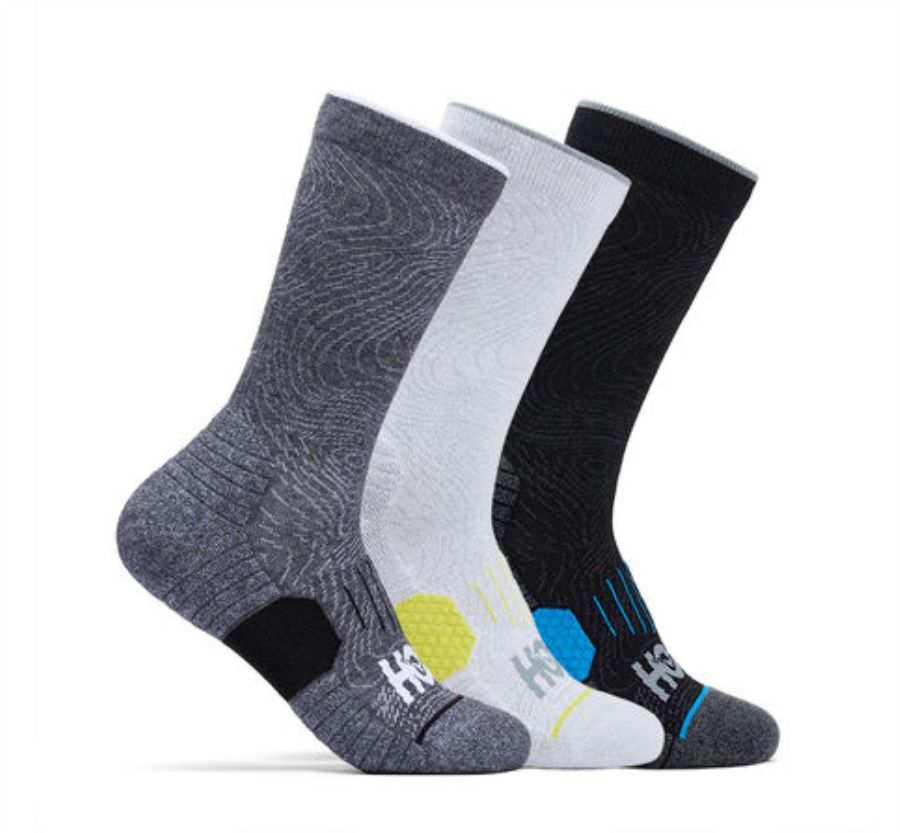 Hoka Crew Run Sock 3-Pack White Black Grey