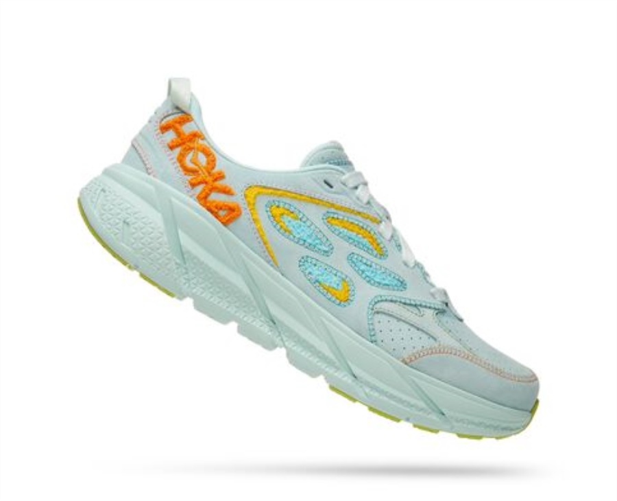 Hoka Clifton L Embroidery Blue Glass Radiant Yellow