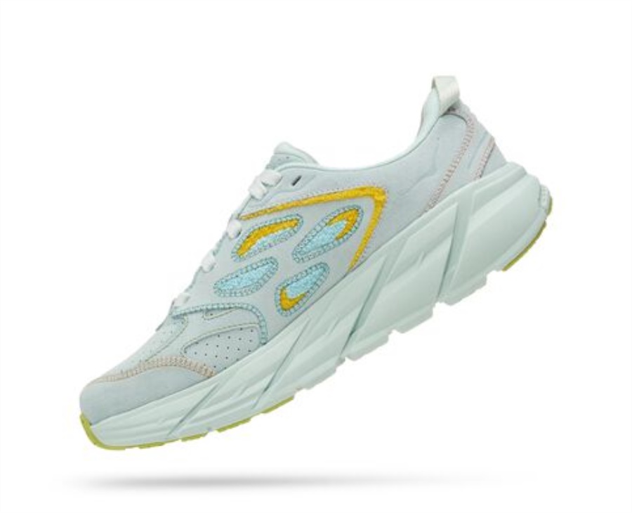 Hoka Clifton L Embroidery Blue Glass Radiant Yellow